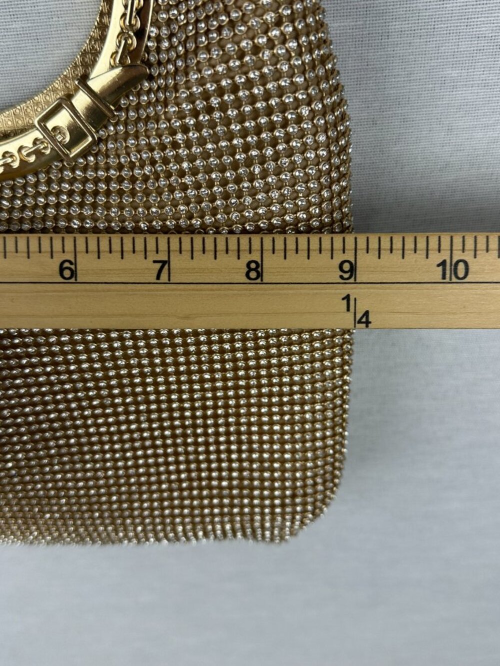 SPARKLY GOLD RHINESTONE EVENING CLUTCH PURSE METALIC O-RING TOP HANDLE - Picture 10 of 12